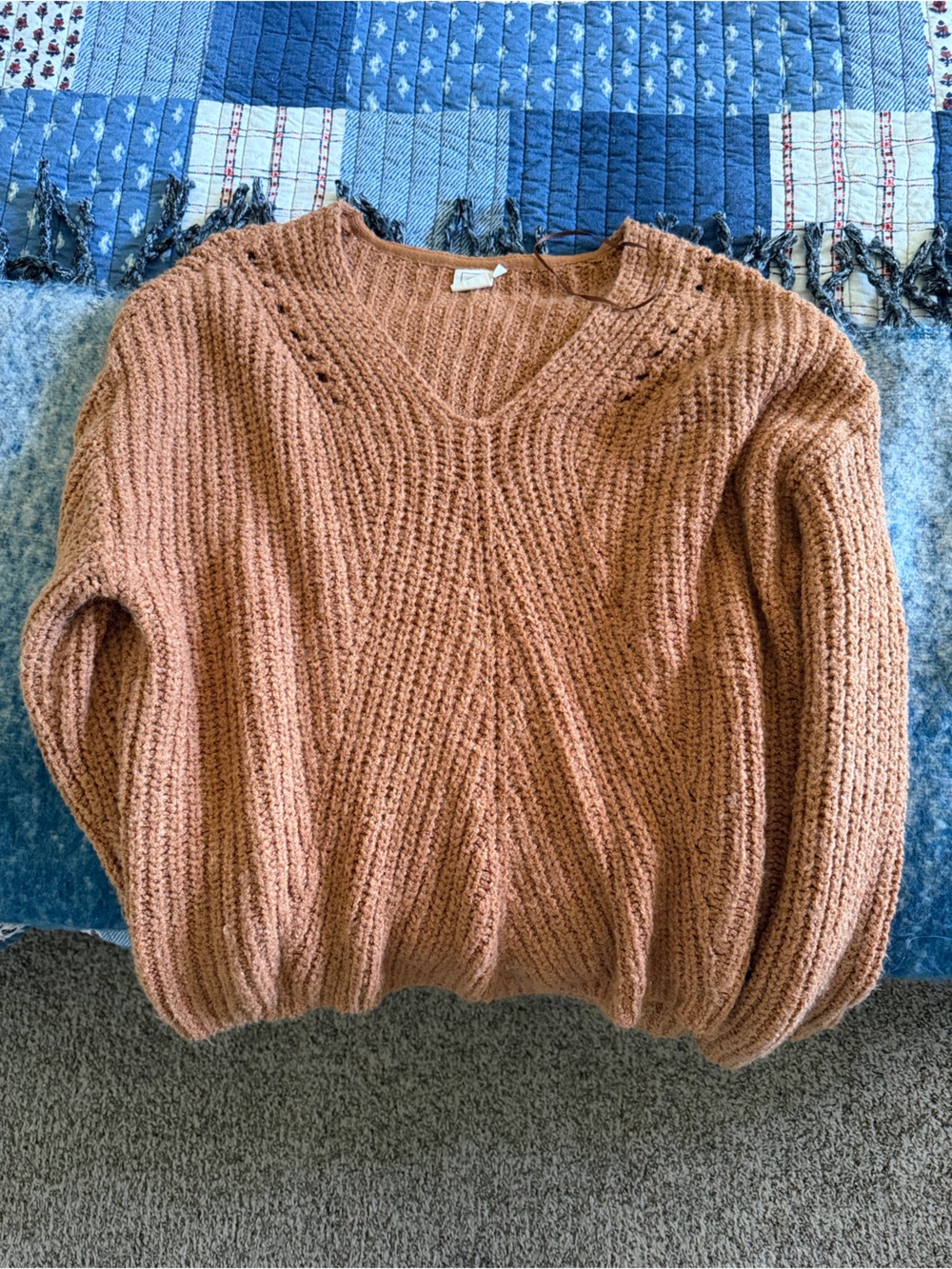 Rip Curl Women's V-Neck Chunky Knit Sweater - Rust Orange